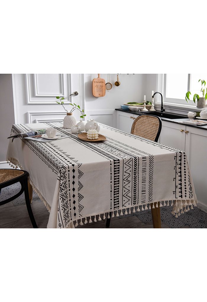 Bohemian Tassel Edge Rectangular Tablecloth
