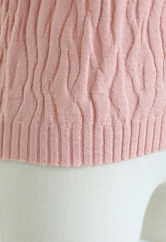 Mock Neck Textured Knit Top in Pink