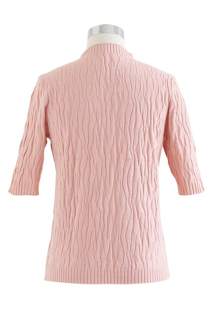 Mock Neck Textured Knit Top in Pink