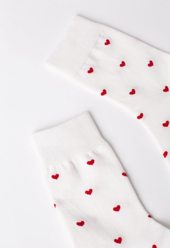 Little Red Heart Jacquard Crew Socks