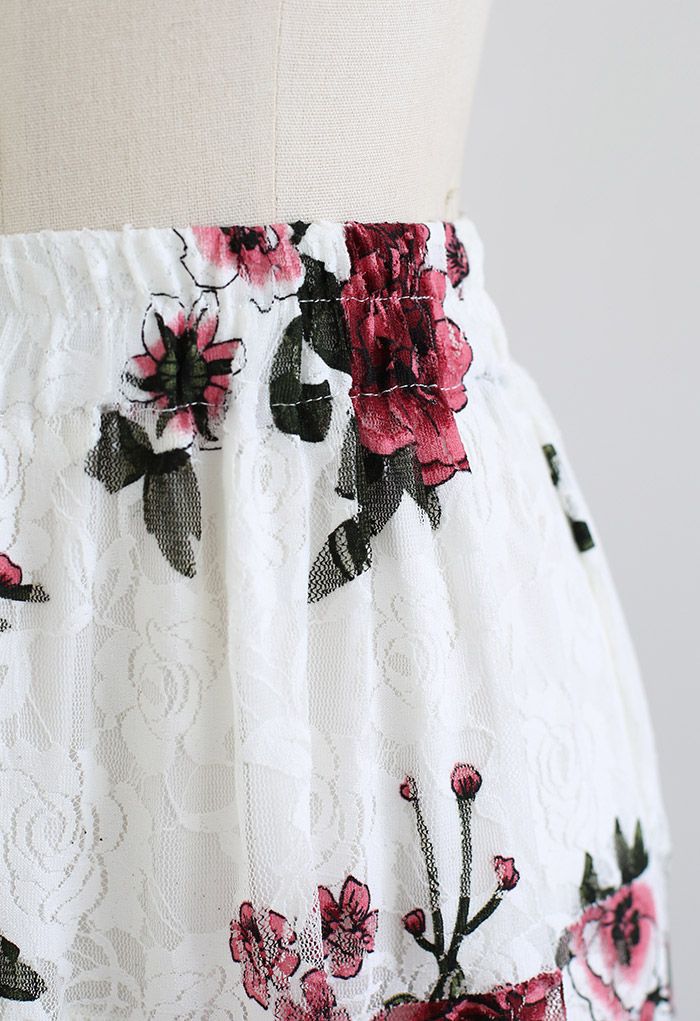 Glorious Peony Soft Lace Skirt in White