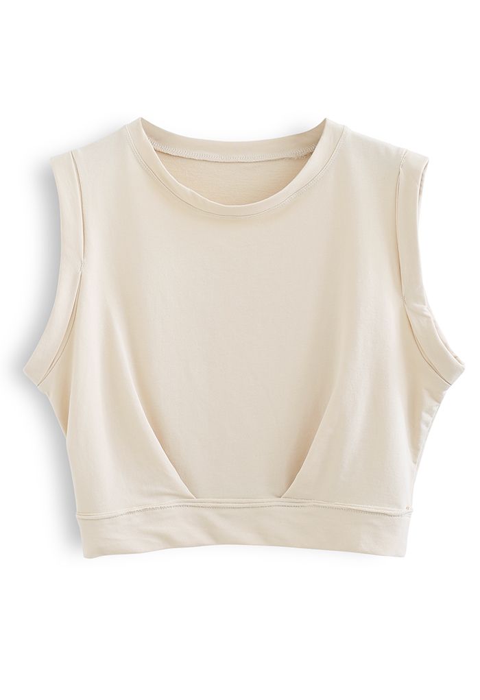 Rolled Cuffs Crop Cotton Top in Cream