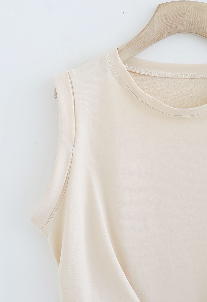 Rolled Cuffs Crop Cotton Top in Cream