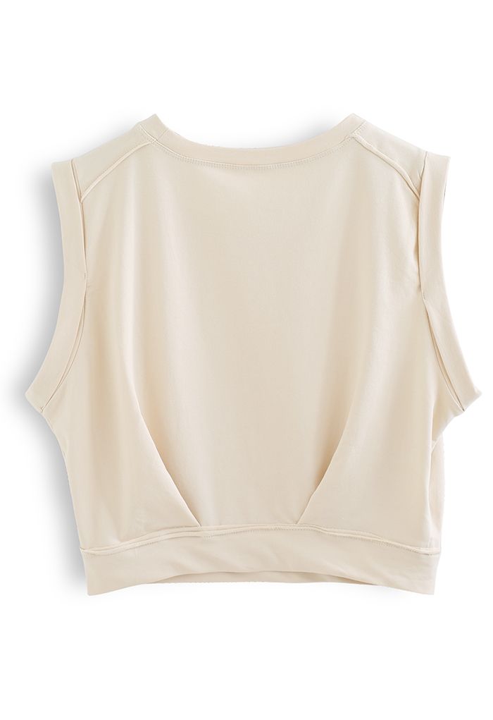 Rolled Cuffs Crop Cotton Top in Cream