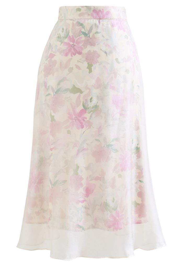 Breezy High Waist Sheer Midi Skirt in Floral