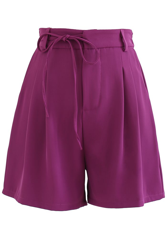 Self-Tie String Side Pocket Shorts in Purple - Retro, Indie and Unique ...