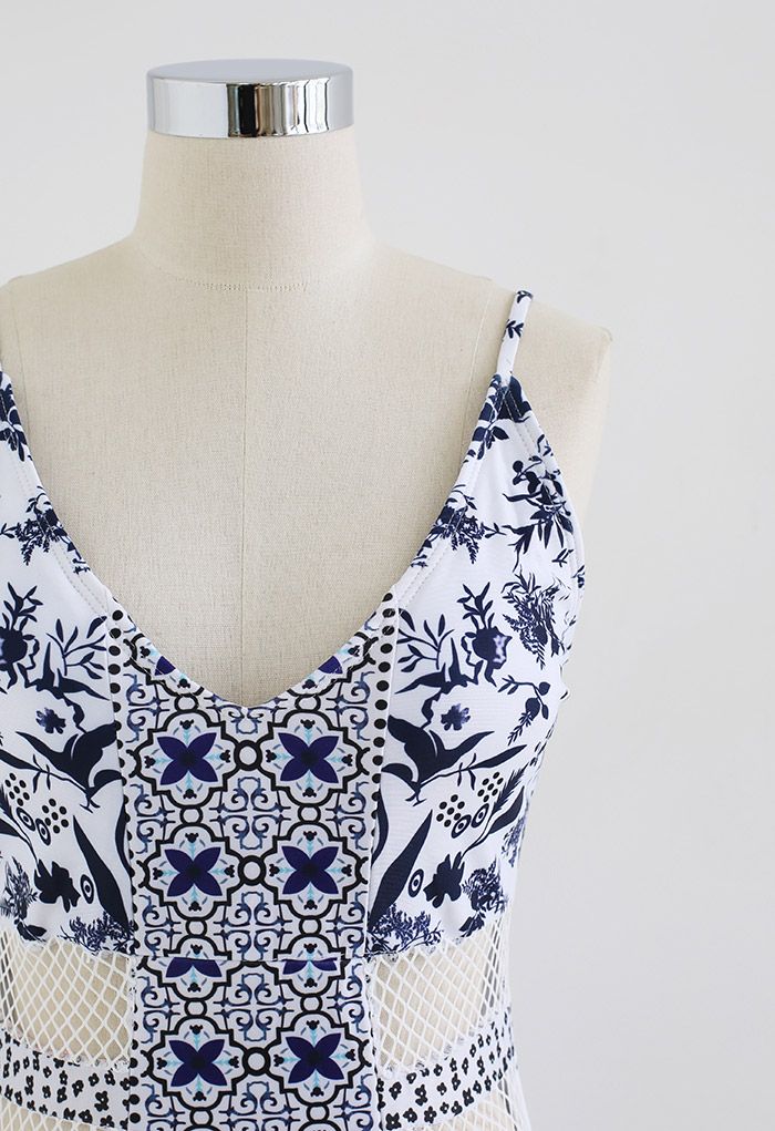 Traditional Pattern Hollow Out Swimsuit