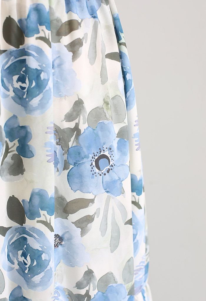 Blossom Watercolor Wrap Frilling Maxi Dress