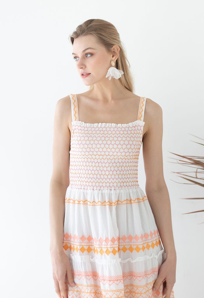 Beach Vacay Diamond Embroidery Frilling Cami Dress