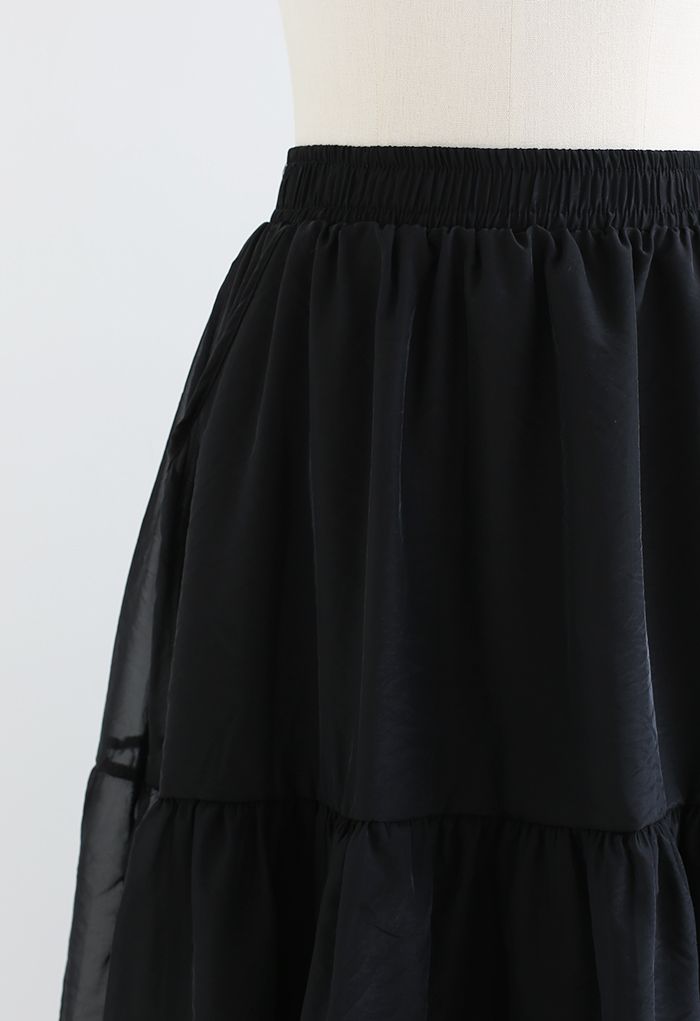 Side Pocket Semi-Sheer Frilling Skirt in Black - Retro, Indie and ...