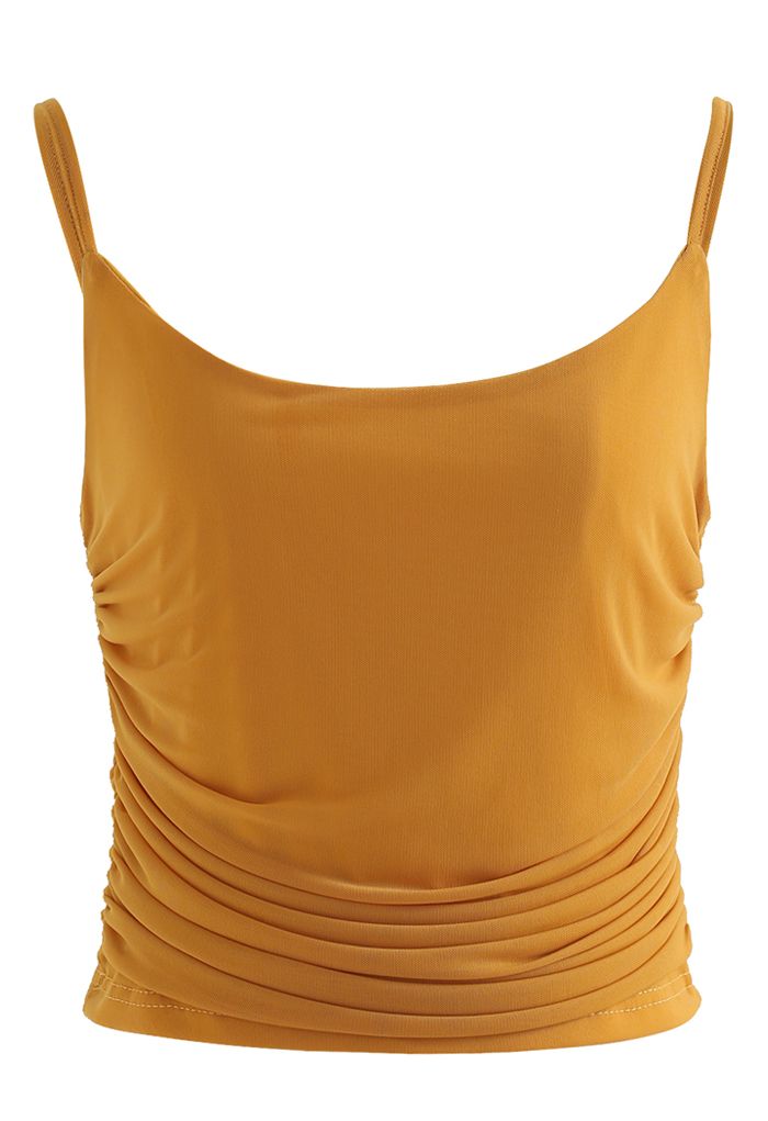 Ruched Soft Mesh Cami Top in Apricot