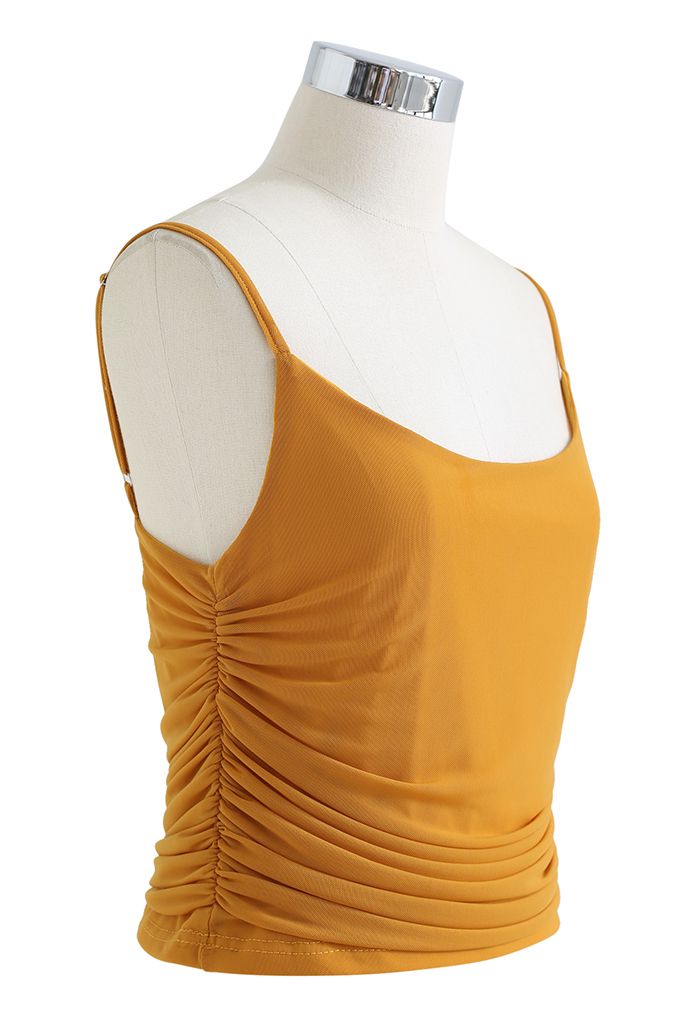 Ruched Soft Mesh Cami Top in Apricot