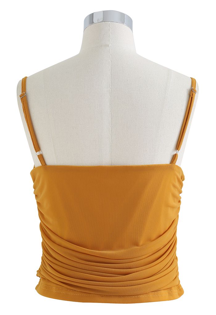 Ruched Soft Mesh Cami Top in Apricot