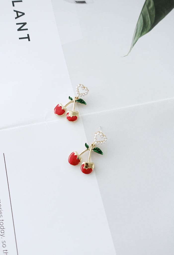 Cherry Pearly Heart Earrings