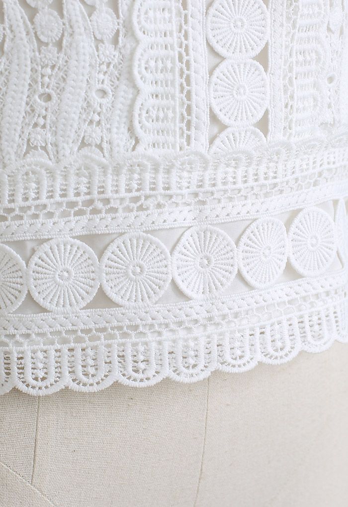 Wandering Vine Crochet Flare Sleeve Top in White