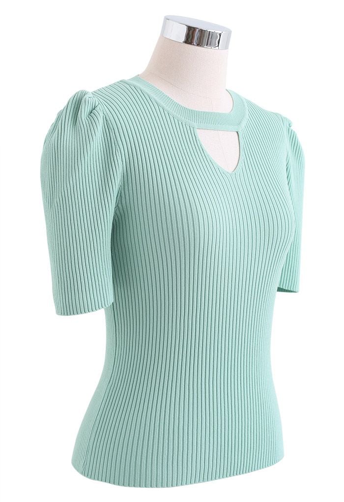 Triangle Cutout Short Sleeve Knit Top in Mint