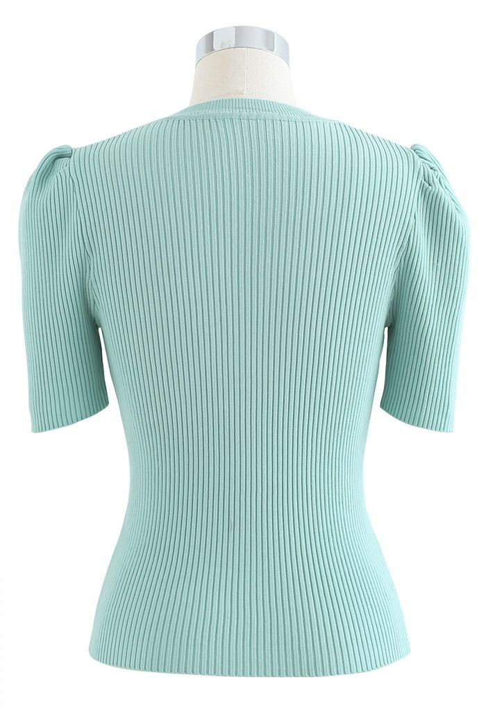 Triangle Cutout Short Sleeve Knit Top in Mint