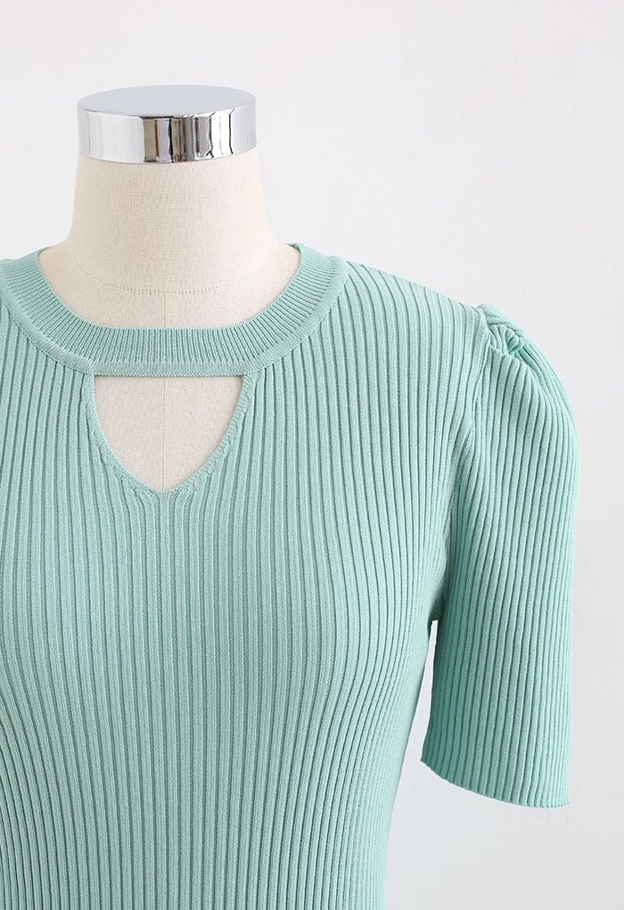 Triangle Cutout Short Sleeve Knit Top in Mint