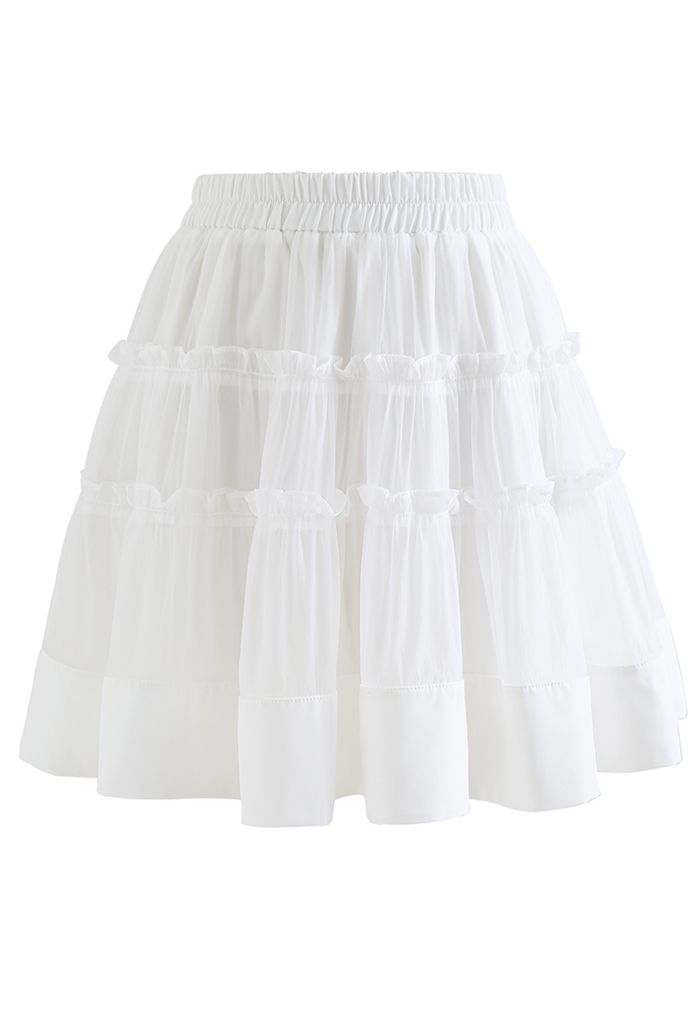 Ruffle Organza Mini Skirt in White