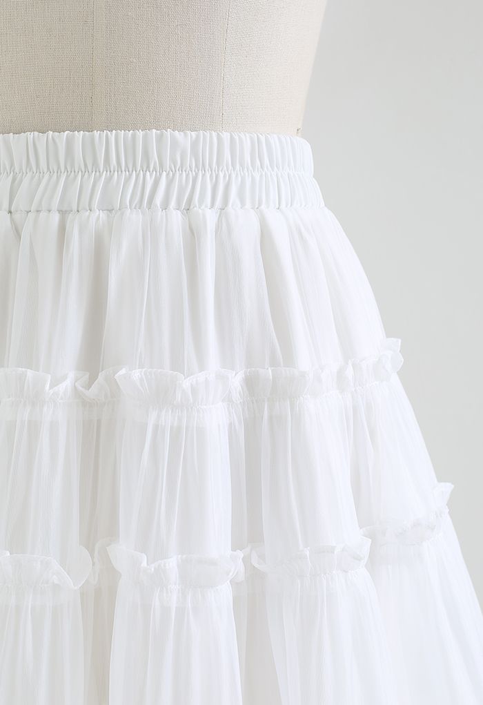 Ruffle Organza Mini Skirt in White