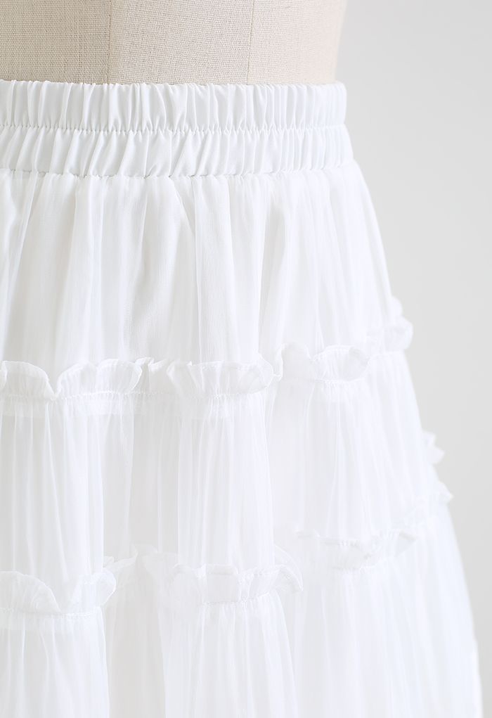 Ruffle Organza Mini Skirt in White - Retro, Indie and Unique Fashion
