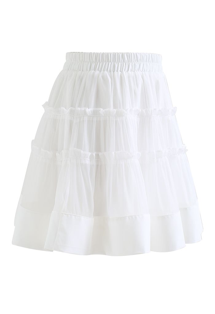 Ruffle Organza Mini Skirt in White