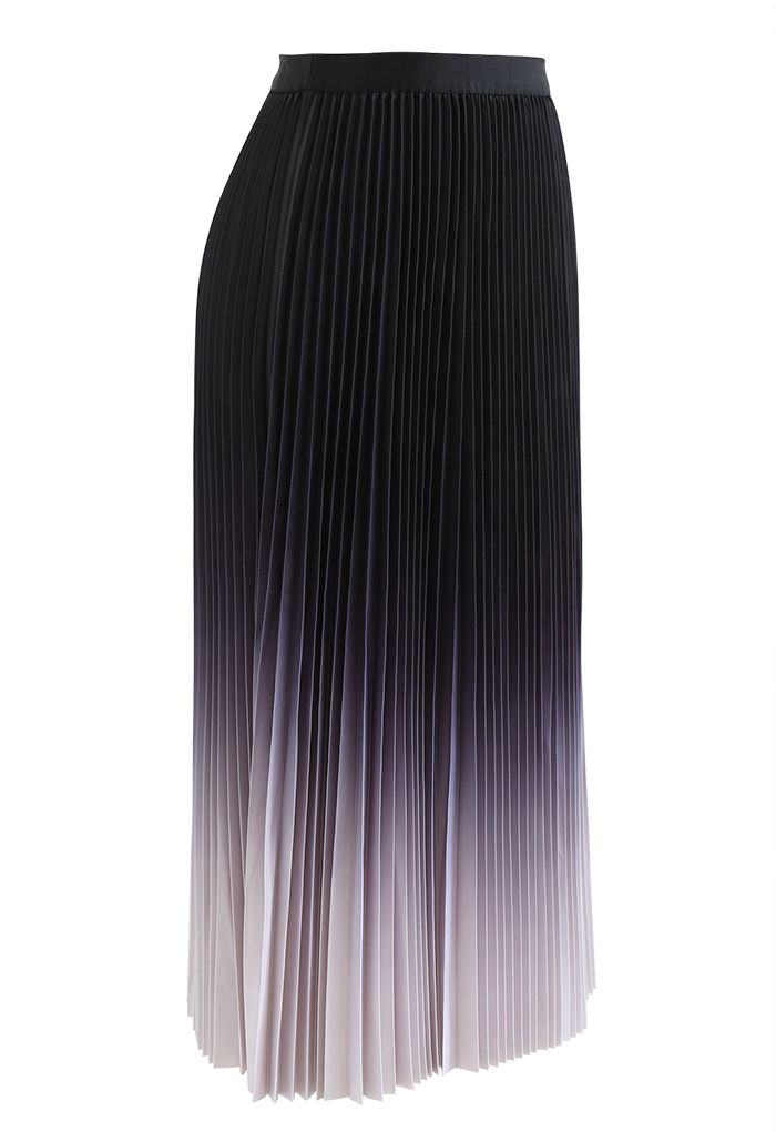 Black Gradient Pleated Midi Skirt