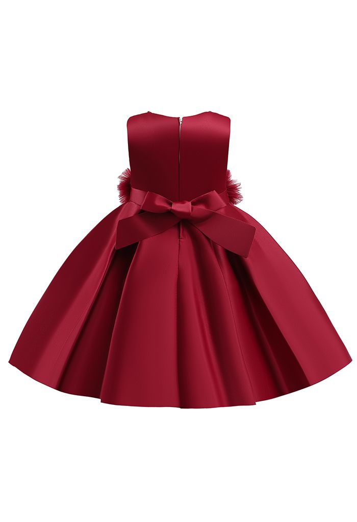 Floral Lace Ruffle Mesh Princess Dress in Red For Kids