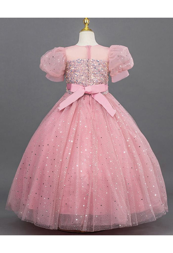 Glitter Sequin Tulle Dress in Pink For Kids