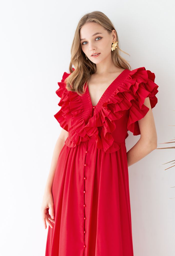 Deep v clearance ruffle dress