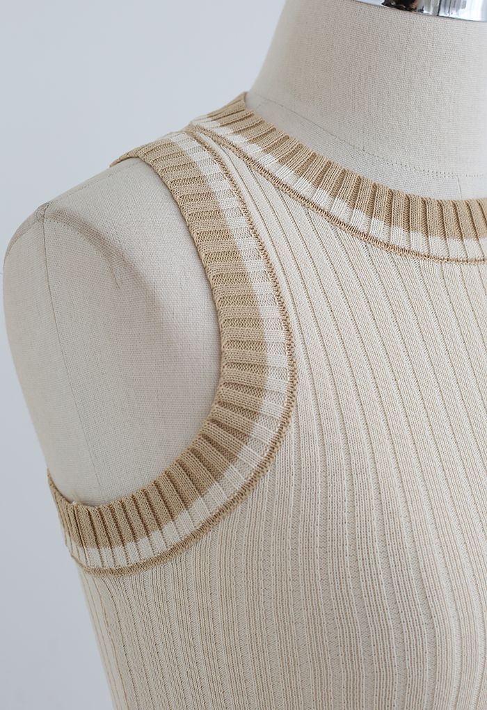 Two-Tone Ribbed Knit Tank Top in Sand
