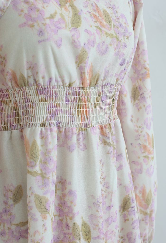 Square Neck Pastel Floral Midi Dress