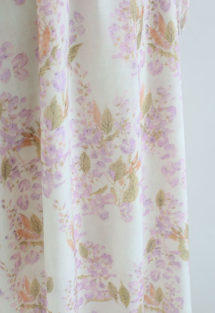 Square Neck Pastel Floral Midi Dress