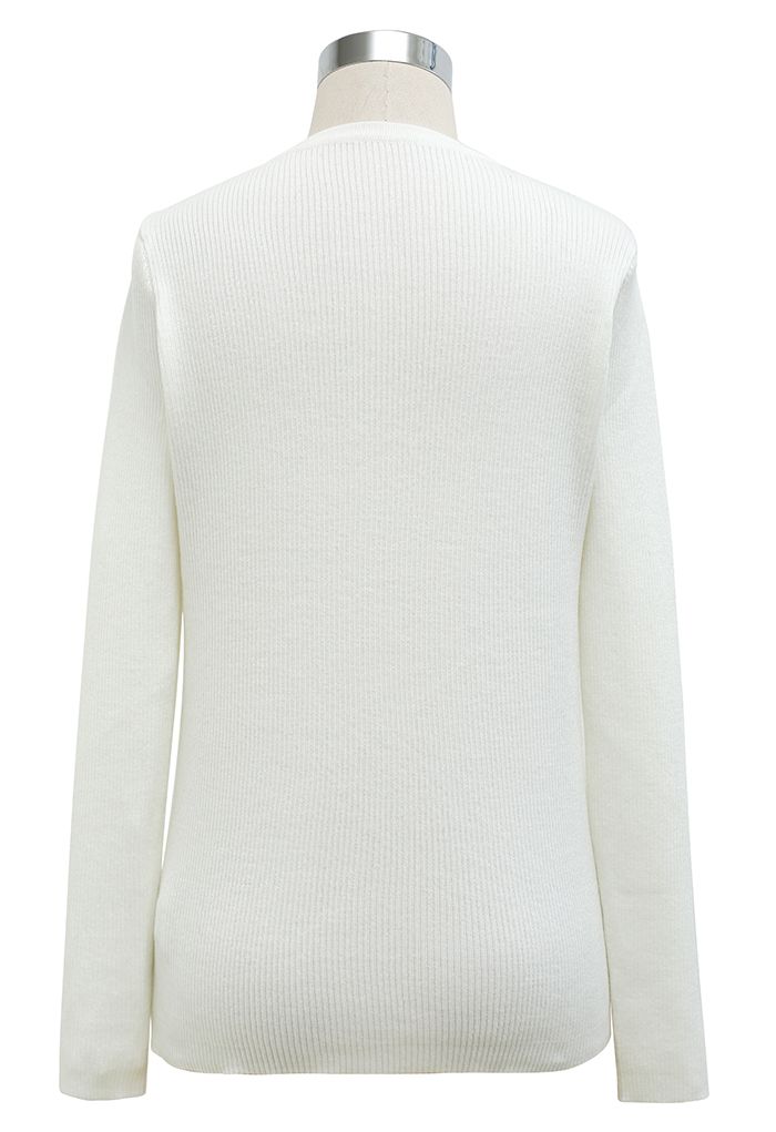 V-Neck Cutout Cozy Knit Top in White - Retro, Indie and Unique Fashion