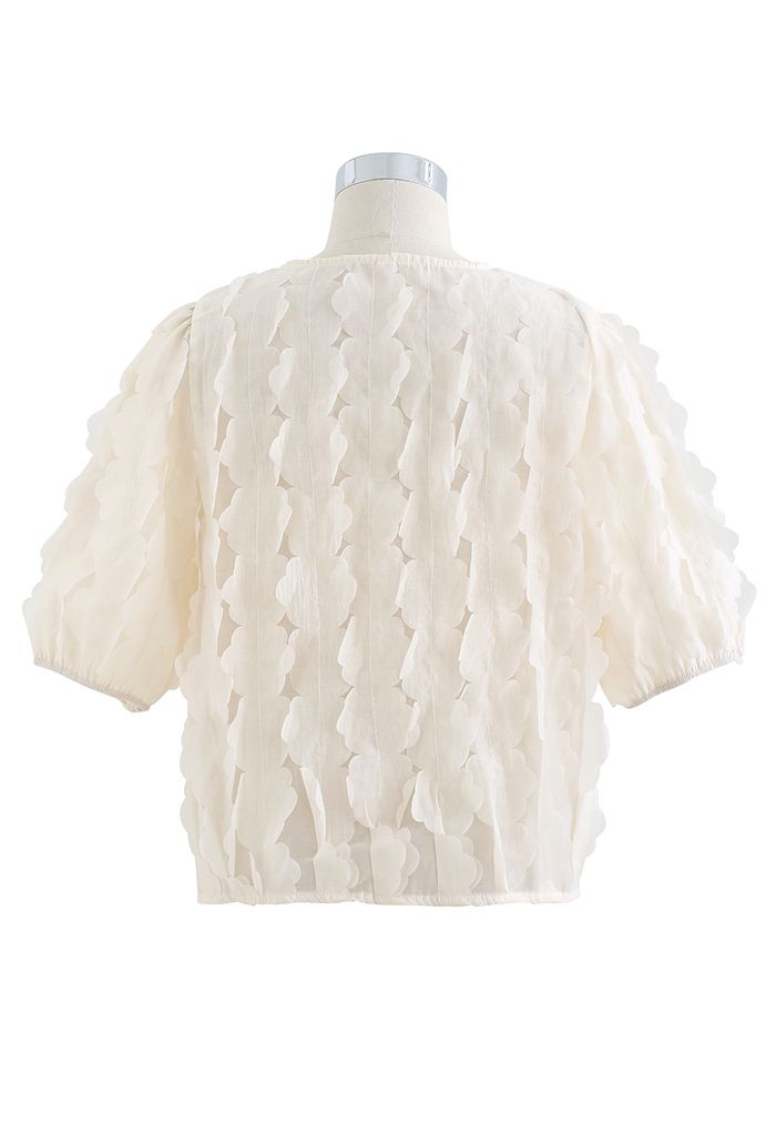 3D Flower Button Down Top in Cream