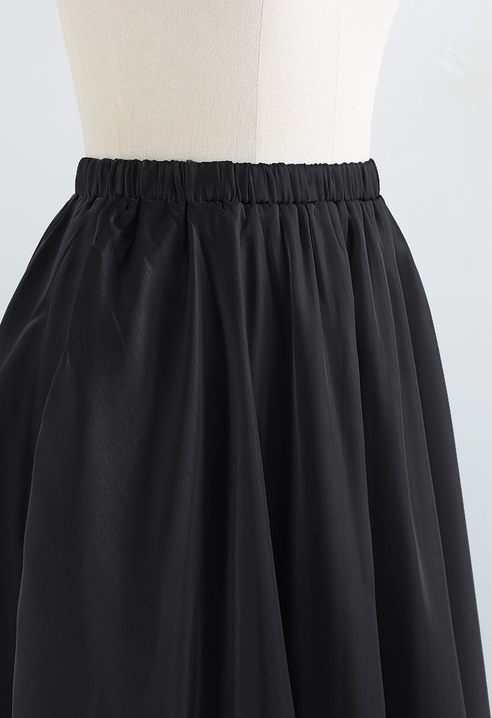 Flowy Organza Flare Midi Skirt in Black