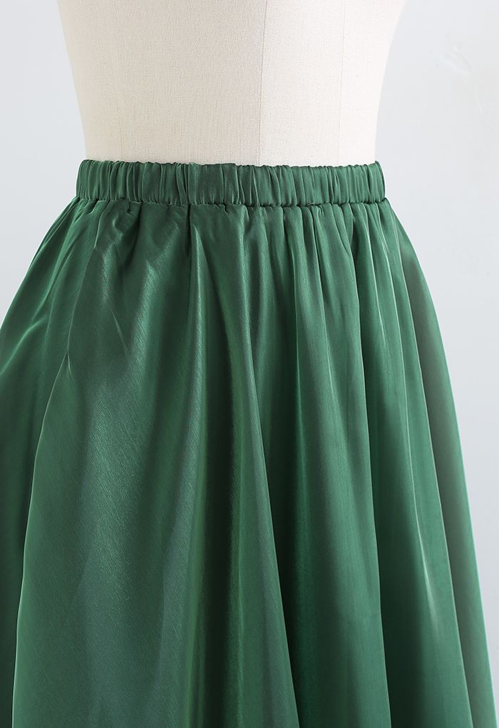 Flowy Organza Flare Midi Skirt in Green