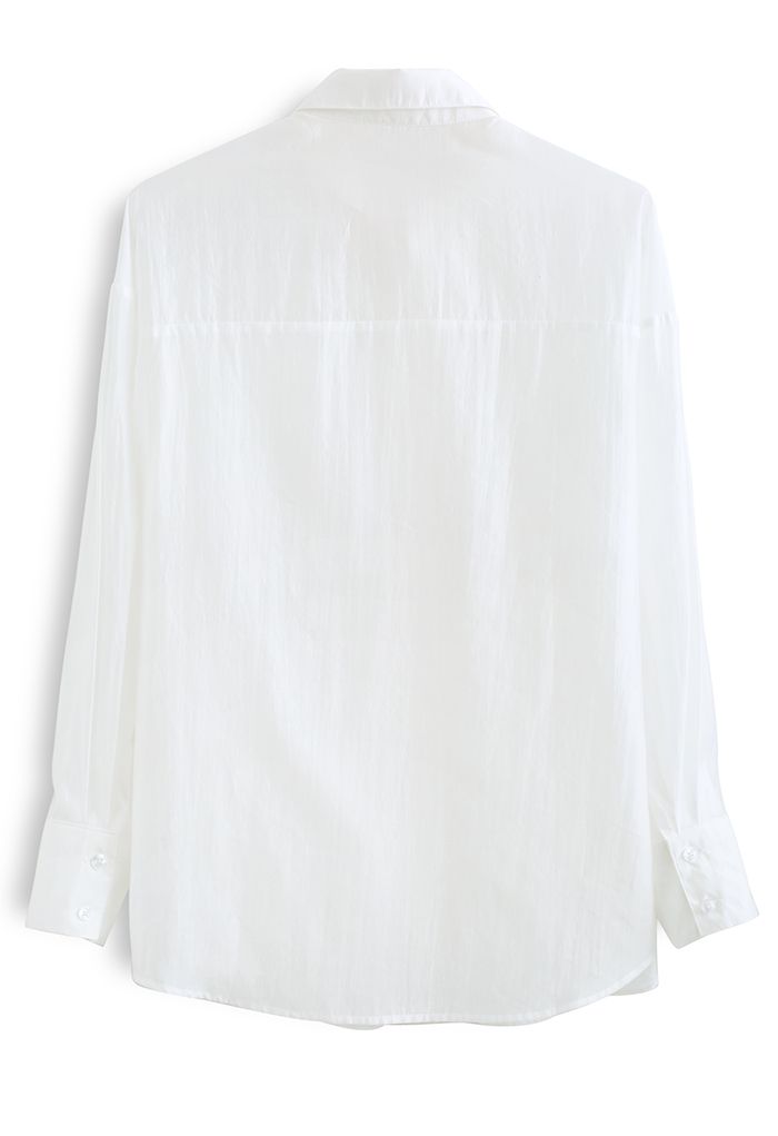 Pintuck Pocket Semi-Sheer Shirt in White