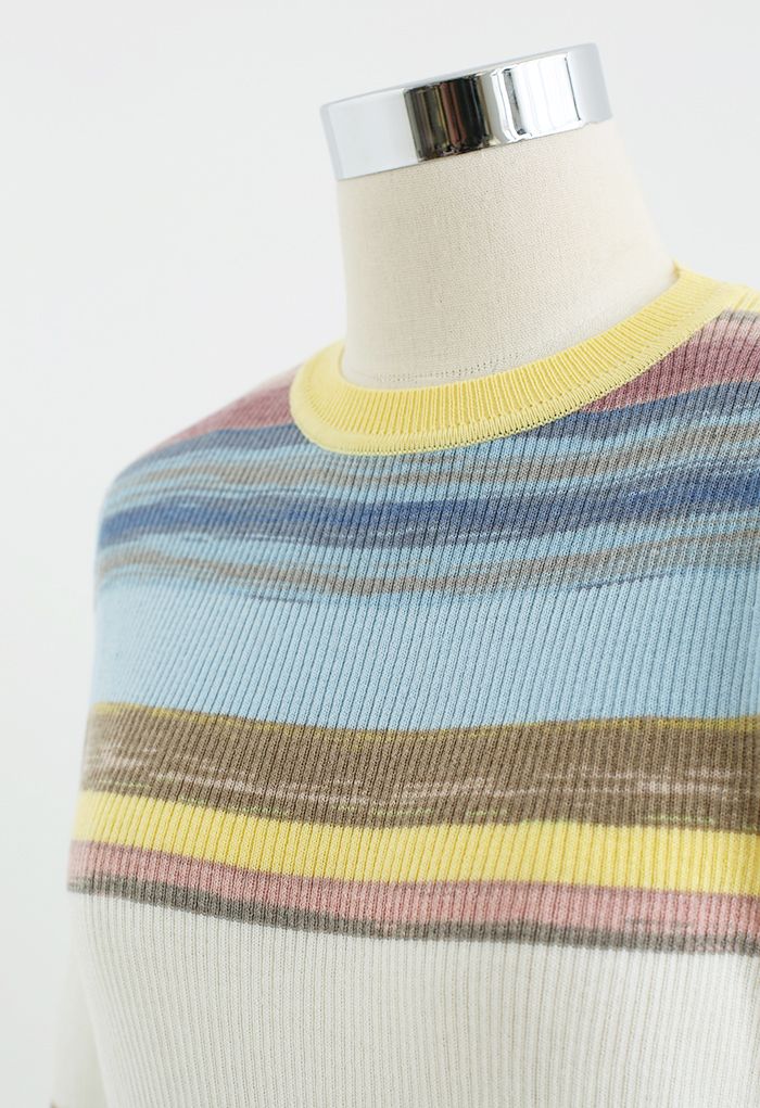 Stripe Color Block Knit Top in Yellow
