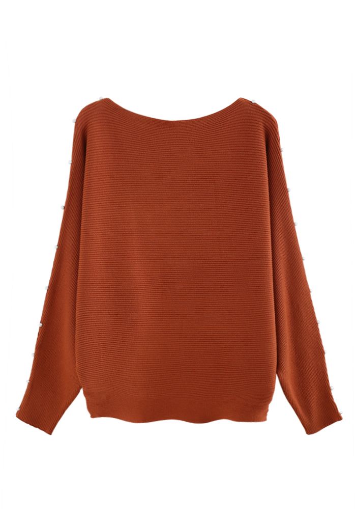 Pearly Batwing Sleeve Knit Sweater in Caramel