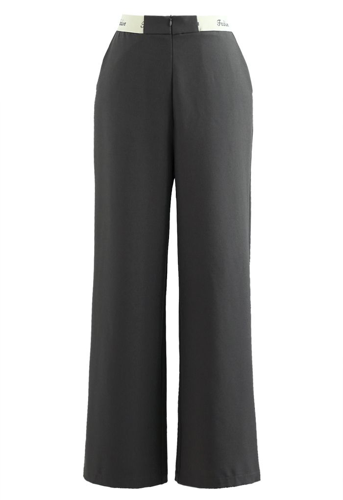 Contrast Waist Straight-Leg Pants in Smoke - Retro, Indie and Unique ...