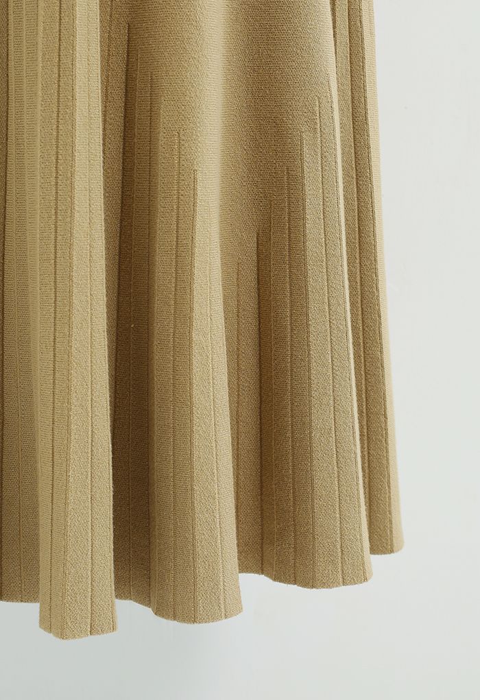 Pleated Texture Ultra-Soft Knit Midi Skirt in Mustard