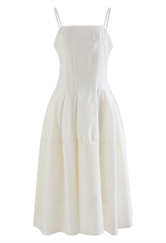 Fit and Flare Seamed Cami Dress in Ivory