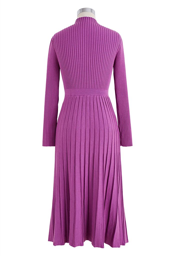 Front Pleats Splicing Belted Hi-Lo Knit Dress in Violet - Retro, Indie ...