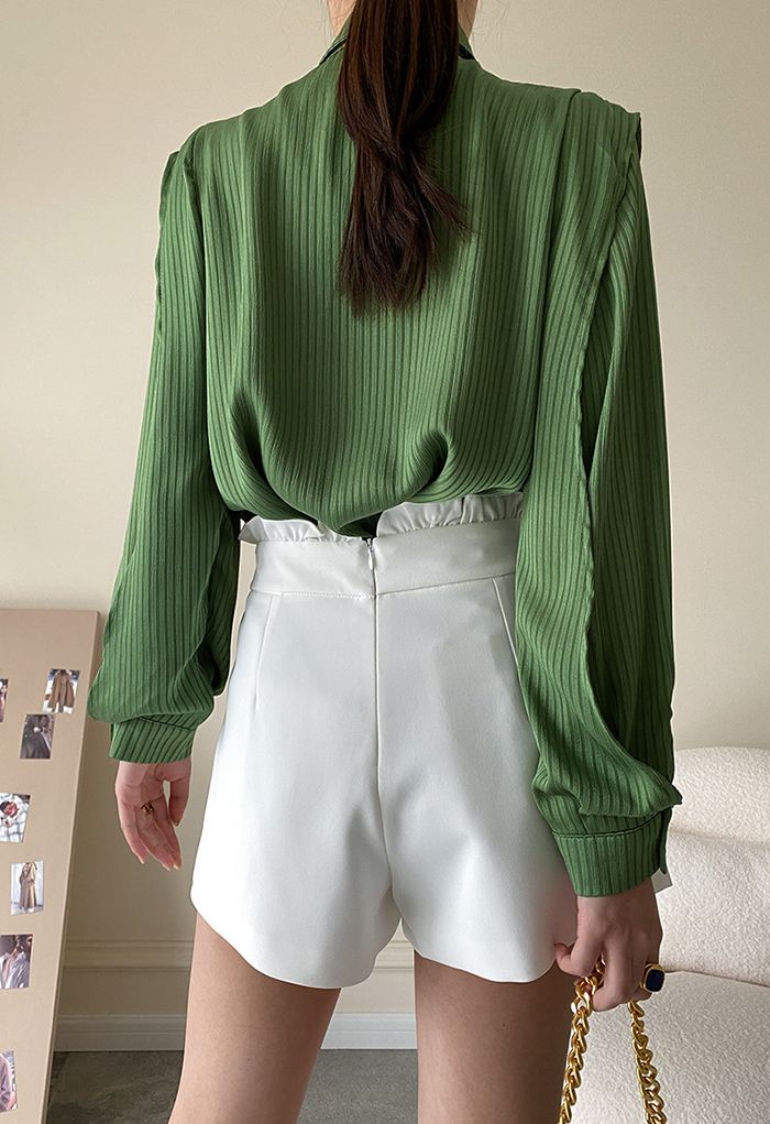 Pearly Collar Satin Buttoned Shirt