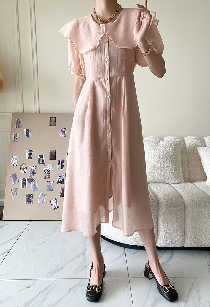 Breezy Ruffle Collar Buttoned Dress in Pink