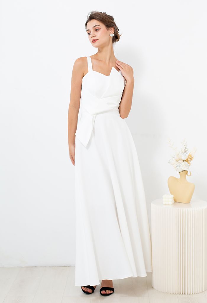 Exaggerated Knot Cami Gown in White