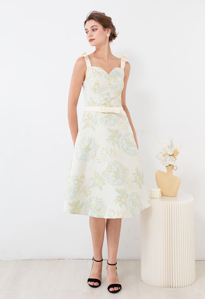 Exquisite Floral Embossed Jacquard Midi Dress