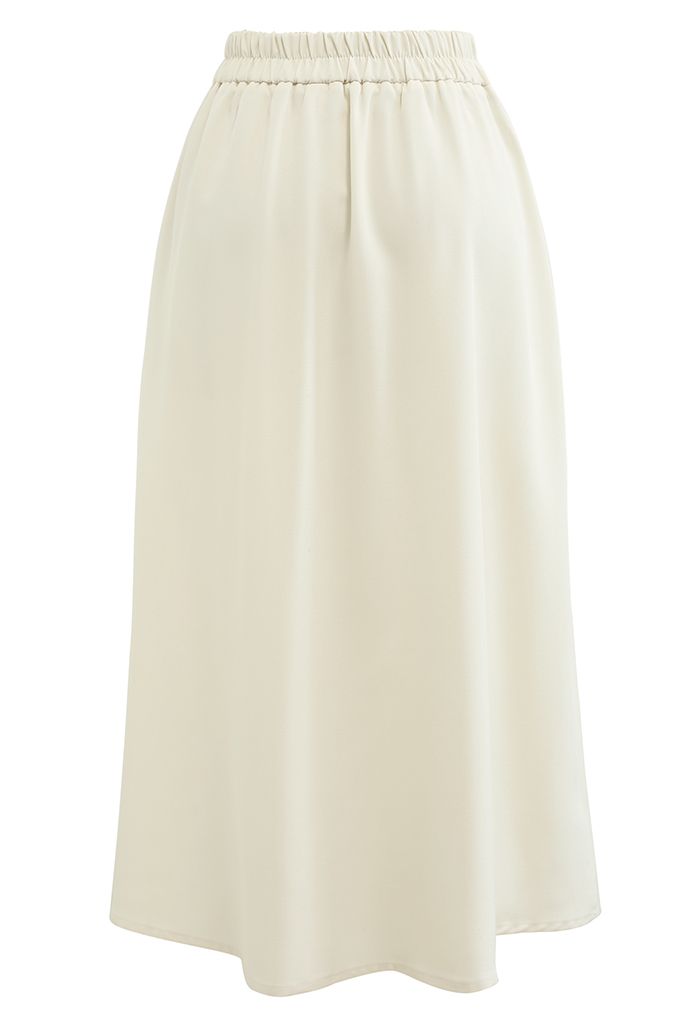 Pastel Candy Front Pleated Midi Skirt in Ivory