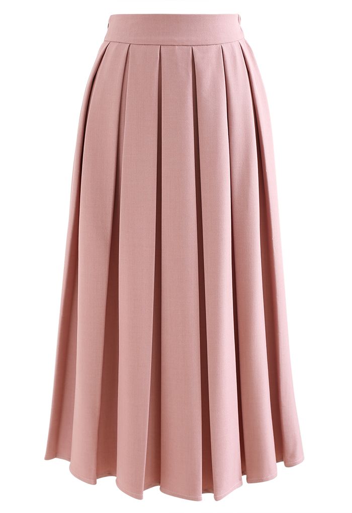 Pastel Candy Front Pleated Midi Skirt in Pink - Retro, Indie and Unique ...